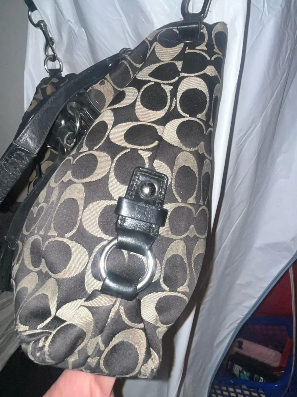 Coach Brown and Black Signature Canvas Shoulder Bag